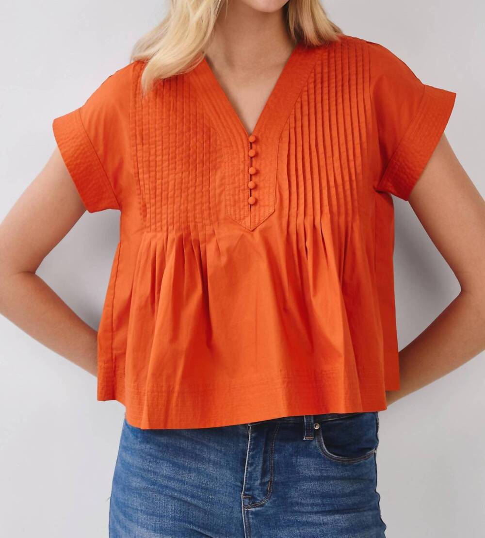 NEW TCEC everyday win pintuck pleated detail poplin top in orange